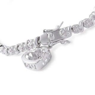 Diamond Accent Heart Dangle "S" Link Bracelet in Sterling Silver