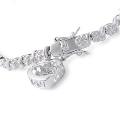 Diamond Accent Heart Dangle "S" Link Bracelet in Sterling Silver