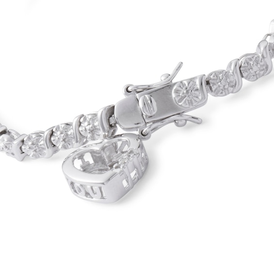 Diamond Accent Heart Dangle "S" Link Bracelet in Sterling Silver