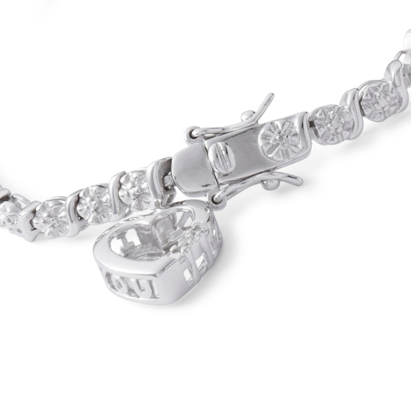Diamond Accent S Heart Dangle Bracelet in Sterling Silver - 7.25"