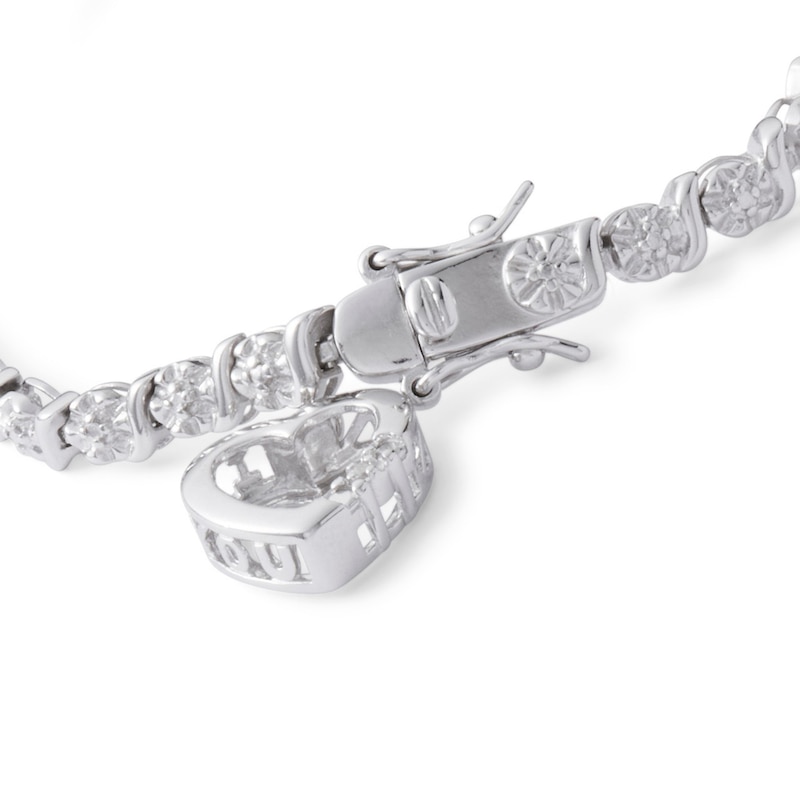 Sterling Silver Padlock Bracelet with Accent Stone and Genuine Diamond Stone