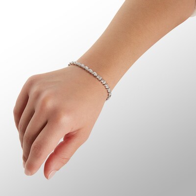Diamond Accent Heart Dangle "S" Link Bracelet in Sterling Silver