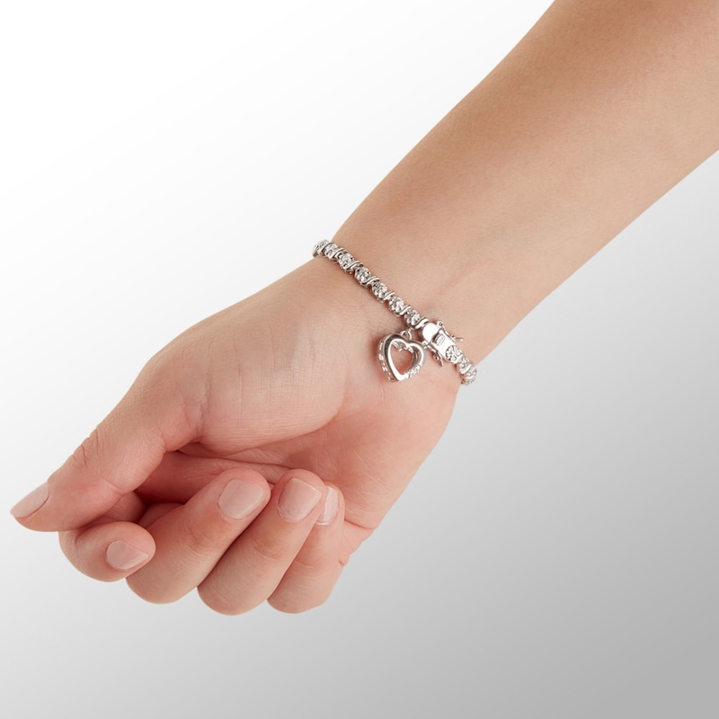 Main Image 5 of Diamond Accent S Heart Dangle Bracelet in Sterling Silver - 7.25"