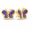Purple Enamel Butterfly Stud Earrings in 10K Gold