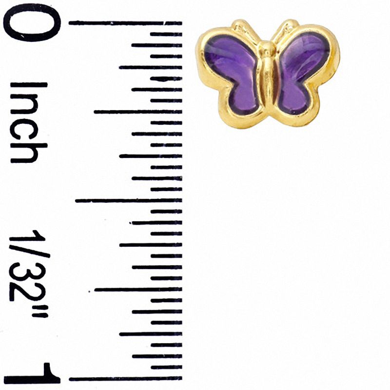 Purple Enamel Butterfly Stud Earrings in 10K Gold