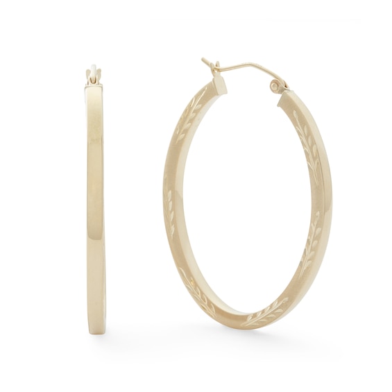 10K Gold Diamond-Cut Satin Oval Hoop Earrings