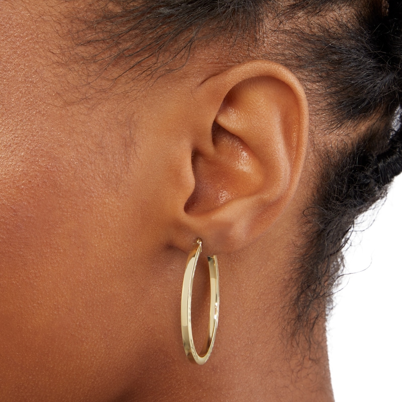 10K Gold Diamond-Cut Satin Oval Hoop Earrings