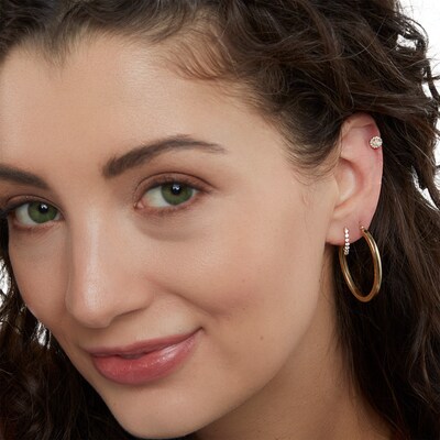 10K Gold Diamond-Cut Satin Oval Hoop Earrings
