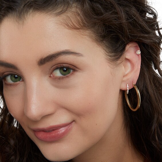 10K Gold Diamond-Cut Satin Oval Hoop Earrings