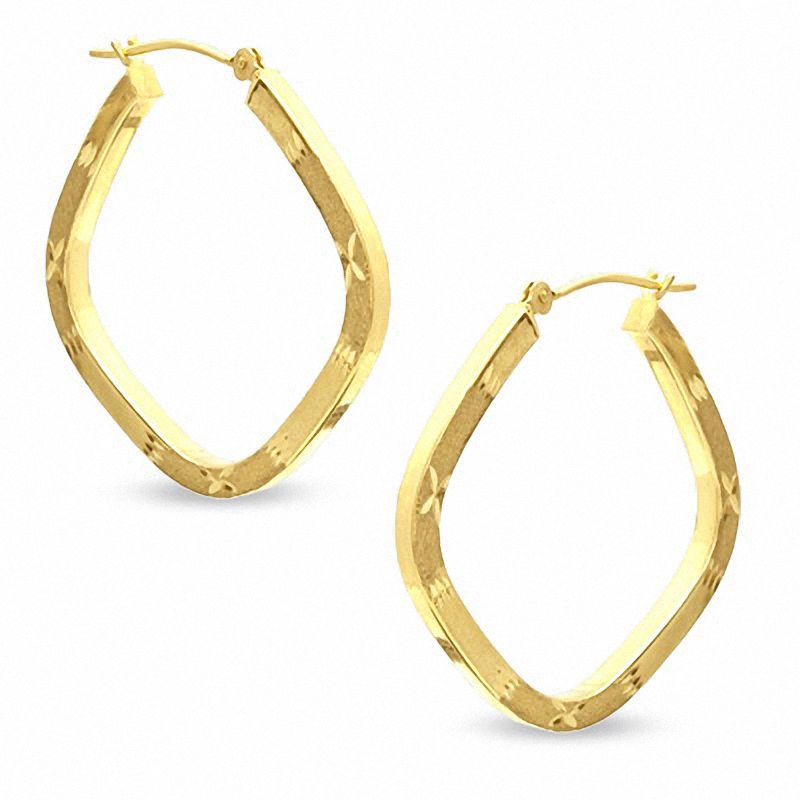 Main Image 1 of 10K Gold 28mm Diamond-Cut Square Hoop Earrings