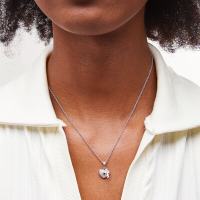 Solid Sterling Silver CZ Heart Key Necklace Charm
