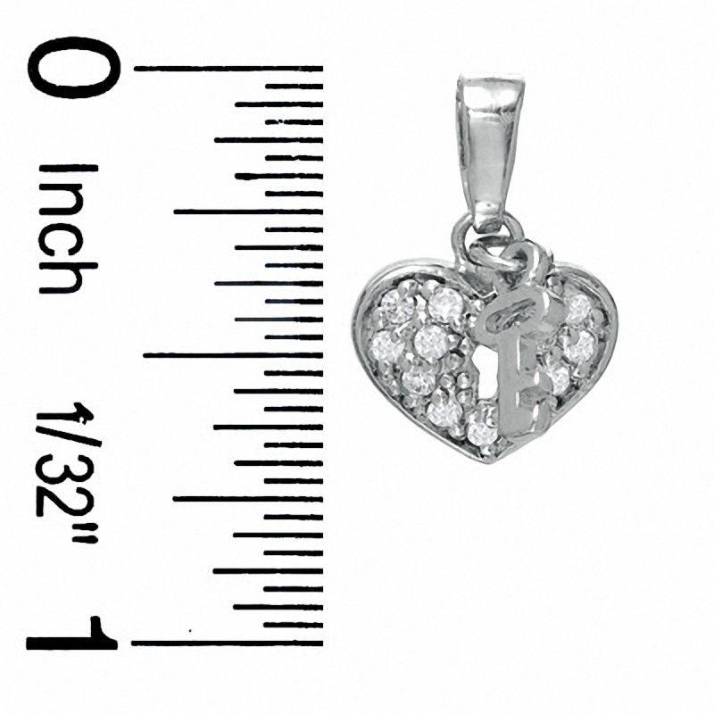 Cubic Zirconia Heart Key Charm in Sterling Silver