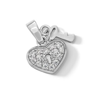 Solid Sterling Silver CZ Heart Key Necklace Charm