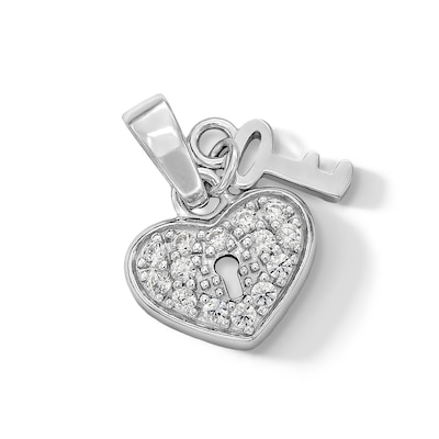Solid Sterling Silver CZ Heart Key Necklace Charm