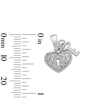 Solid Sterling Silver CZ Heart Key Necklace Charm