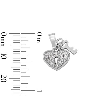 Solid Sterling Silver CZ Heart Key Necklace Charm