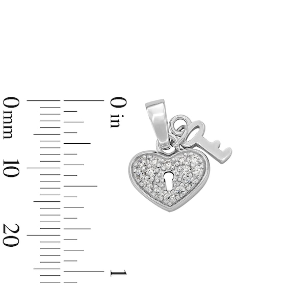 Solid Sterling Silver CZ Heart Key Necklace Charm