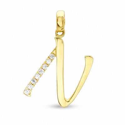 Cubic Zirconia Initial "N" Charm in 10K Gold