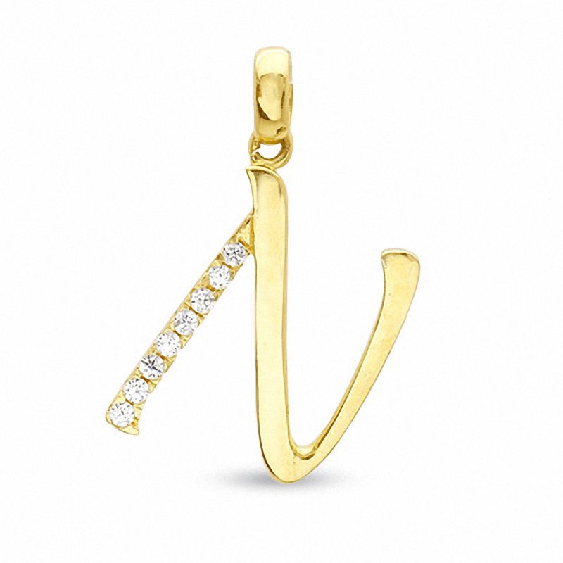 Cubic Zirconia Initial "N" Charm in 10K Gold