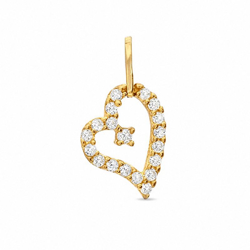 Cubic Zirconia Asymmetrical Heart Charm in 10K Gold