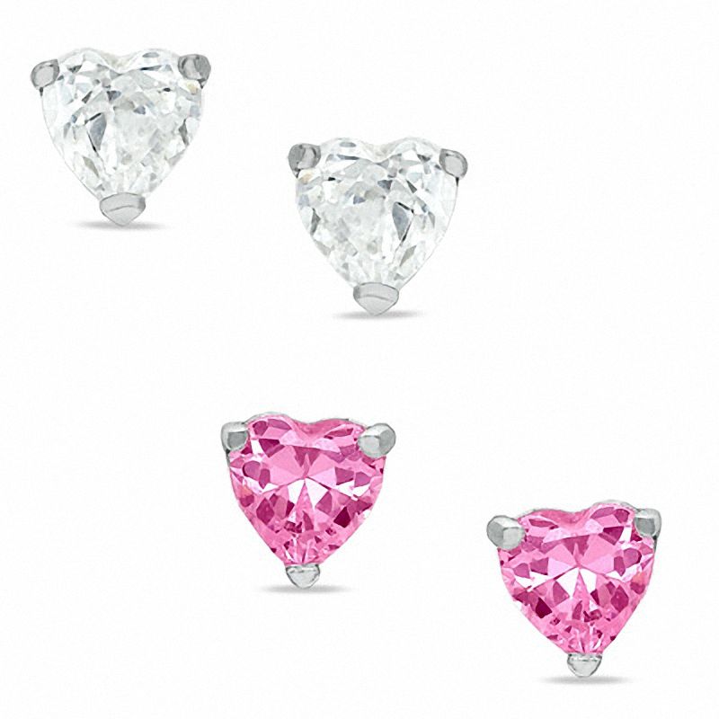 Child's 4mm Heart-Shaped Cubic Zirconia Stud Earrings Set in Sterling Silver