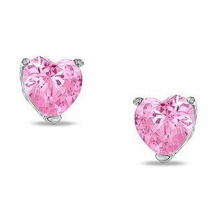 Heart-Shaped Cubic Zirconia Stud Earrings Set in Sterling Silver