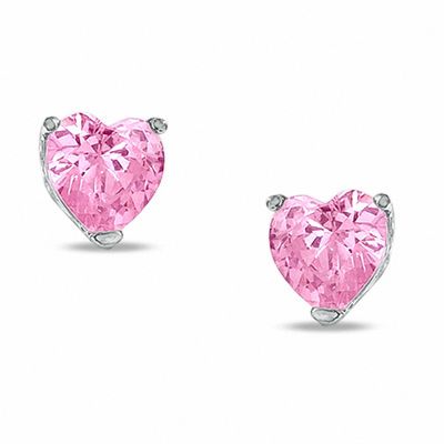 Heart-Shaped Cubic Zirconia Stud Earrings Set in Sterling Silver