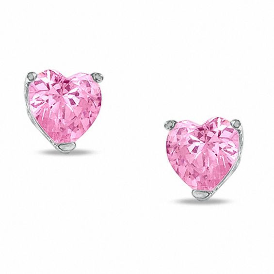 Heart-Shaped Cubic Zirconia Stud Earrings Set in Sterling Silver