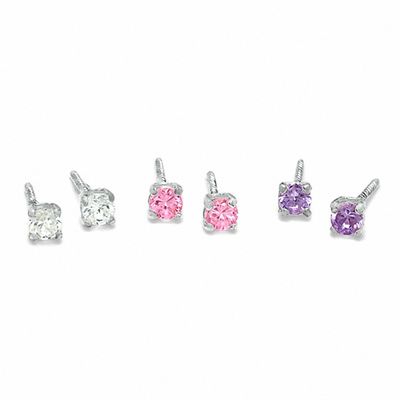 Child's 3mm Cubic Zirconia Stud Earrings Set in Sterling Silver