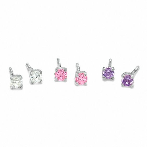 Child's 3mm Cubic Zirconia Stud Earrings Set in Sterling Silver