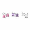Thumbnail Image 1 of Child's 3mm Princess-Cut Cubic Zirconia Stud Earrings Set in Sterling Silver