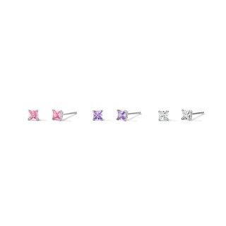 Child's 3mm Princess-Cut Cubic Zirconia Stud Earrings Set in Sterling Silver
