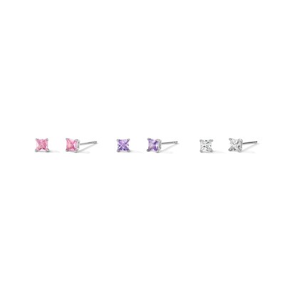 Child's 3mm Princess-Cut Cubic Zirconia Stud Earrings Set in Sterling Silver