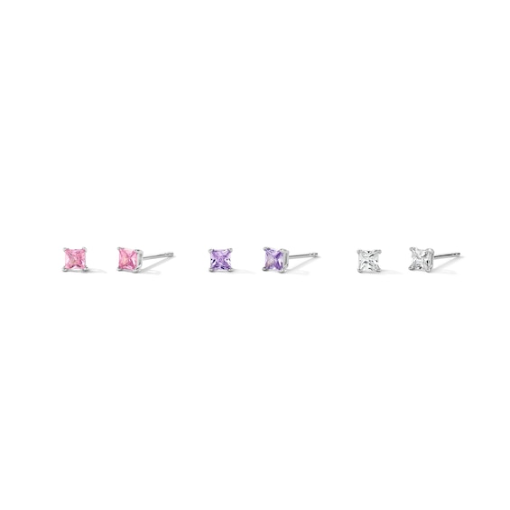 Child's 3mm Princess-Cut Cubic Zirconia Stud Earrings Set in Sterling Silver