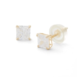 4mm Square-Cut Cubic Zirconia Stud Earrings in 10K Gold