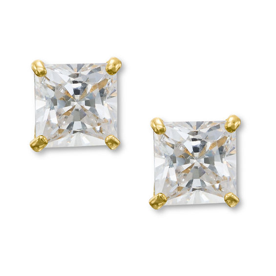 4mm Square-Cut Cubic Zirconia Stud Earrings in 10K Gold | Banter