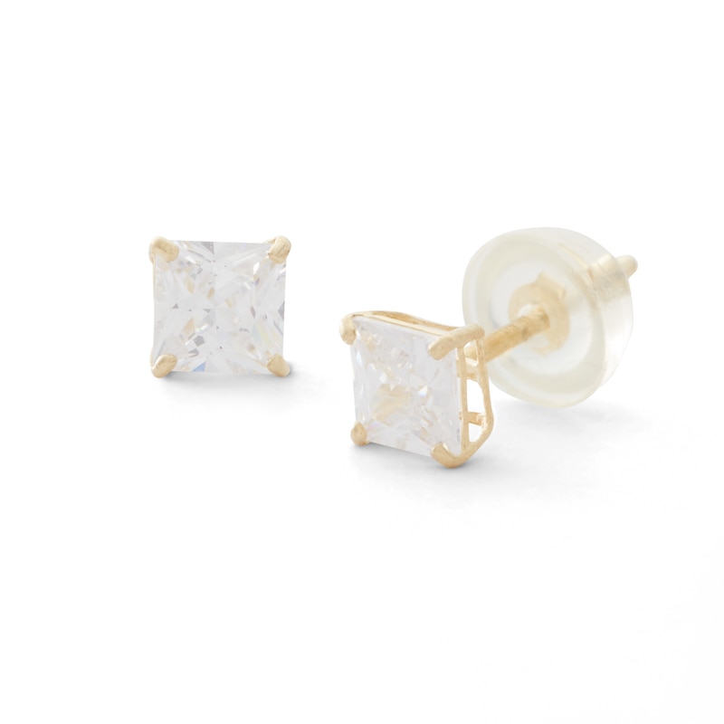 Main Image 1 of 4mm Square-Cut Cubic Zirconia Stud Earrings in 10K Gold