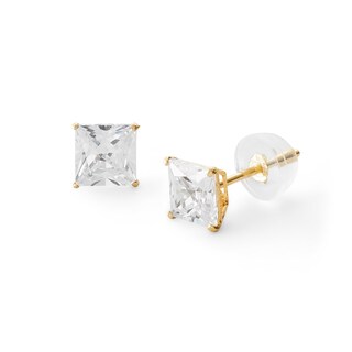 5mm Square-Cut Cubic Zirconia Stud Earrings in 10K Gold