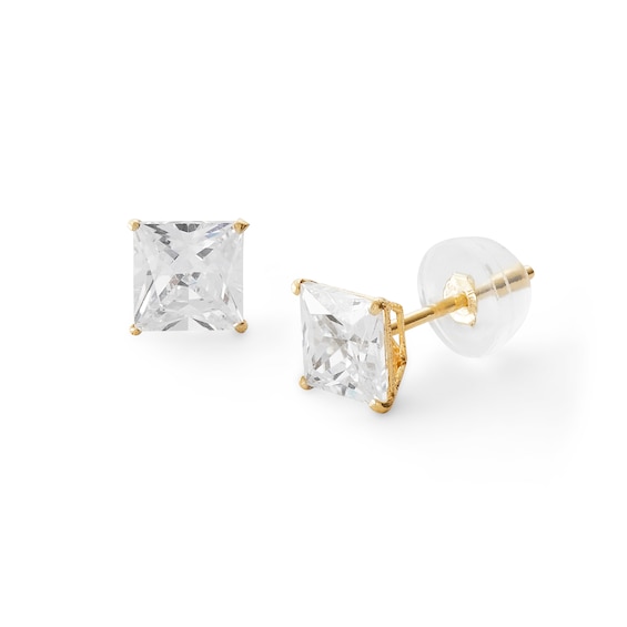 5mm Square-Cut Cubic Zirconia Stud Earrings in 10K Gold