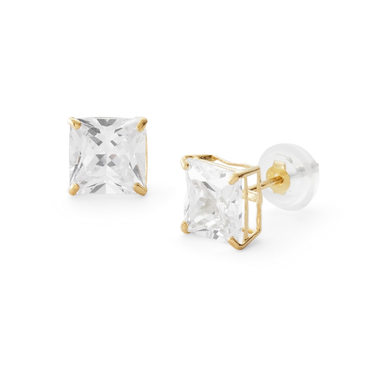 10K Solid Gold Square-Cut CZ Studs