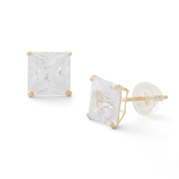7mm Square-Cut Cubic Zirconia Stud Earrings in 10K Gold