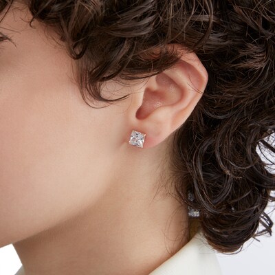 7mm Square-Cut Cubic Zirconia Stud Earrings in 10K Gold