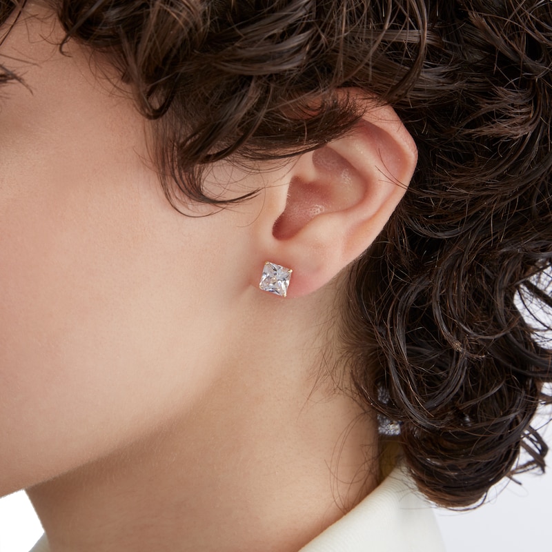 Main Image 3 of 7mm Square-Cut Cubic Zirconia Stud Earrings in 10K Gold