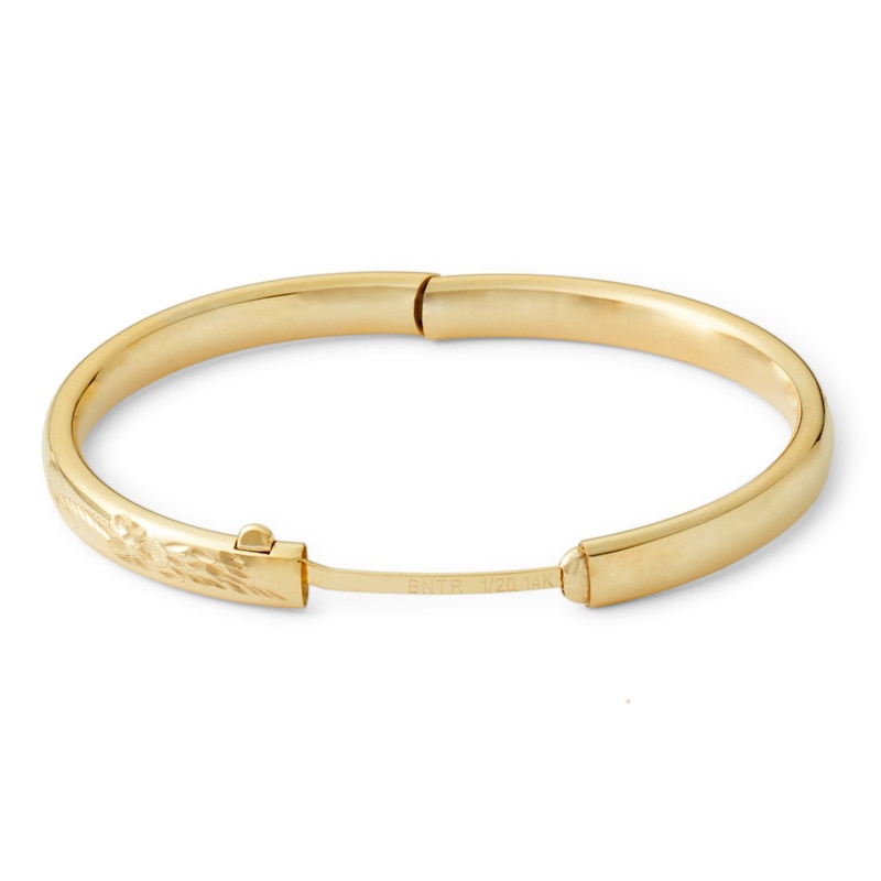 Child's 14K Gold Fill Engraved Flower ID Bangle - 4.5"