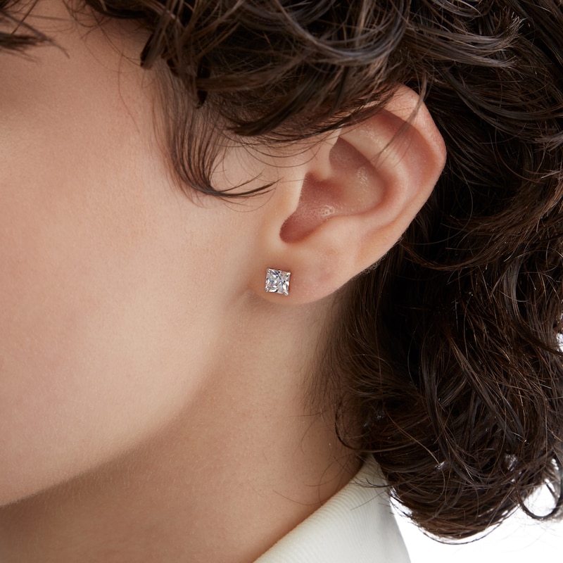 5mm Square-Cut Cubic Zirconia Stud Earrings in 10K White Gold
