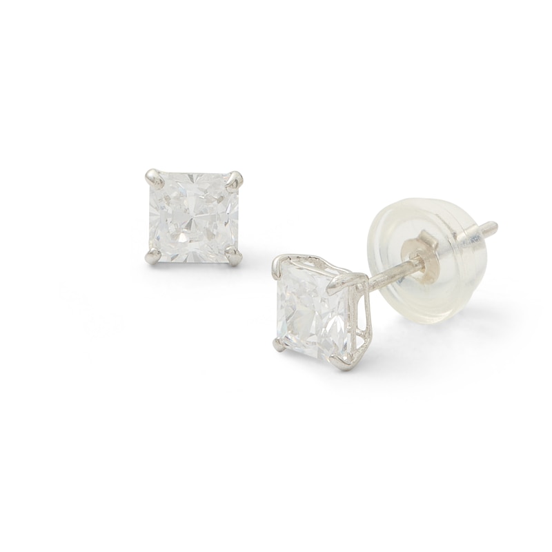 4mm Square-Cut Cubic Zirconia Stud Earrings in 10K White Gold