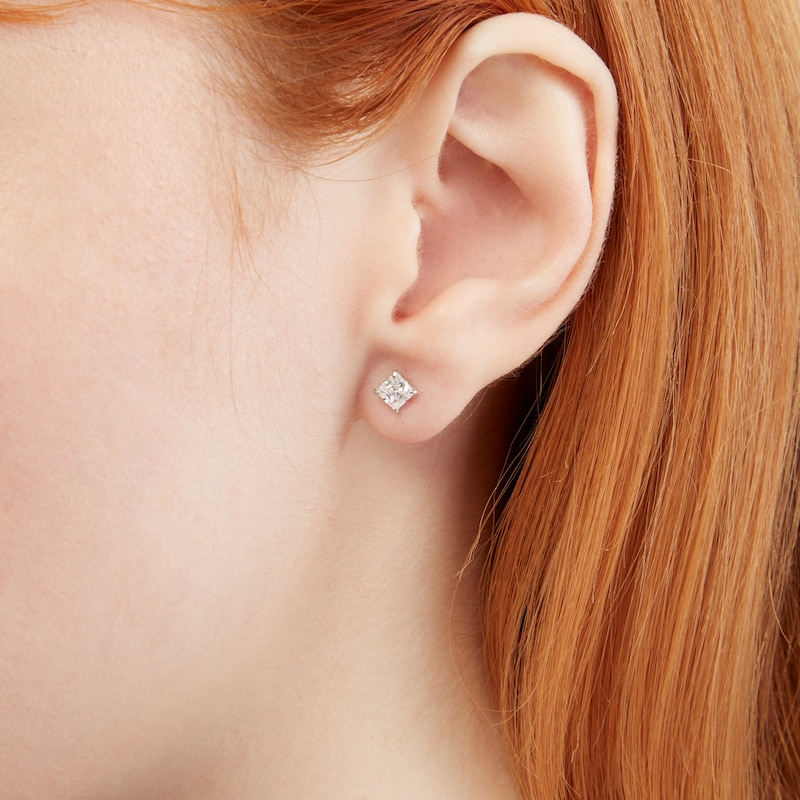 Main Image 3 of 4mm Square-Cut Cubic Zirconia Stud Earrings in 10K White Gold