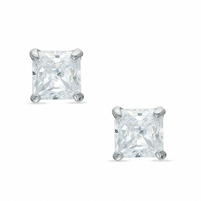 3mm Square-Cut Cubic Zirconia Stud Earrings in 10K White Gold