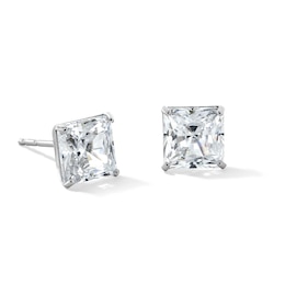 10K Solid White Gold 6mm Princess-Cut CZ Solitaire Studs