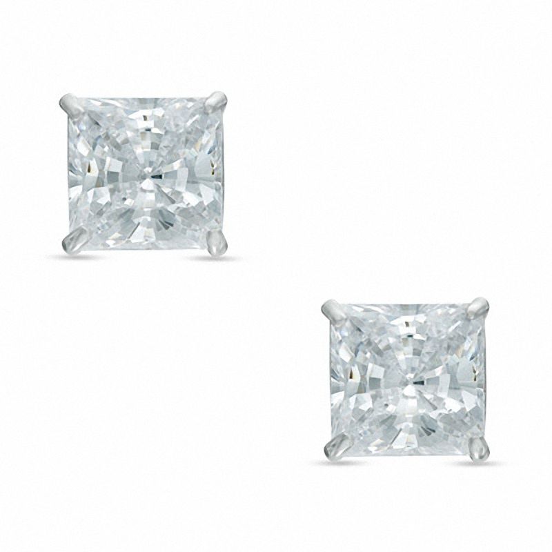 6mm Square-Cut Cubic Zirconia Stud Earrings in 10K White Gold | Banter